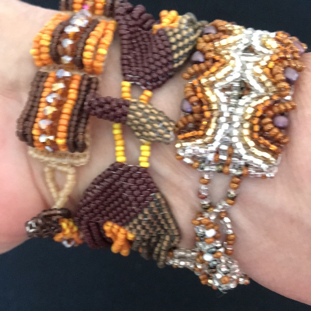 Collection set of 3 bracelets, glass ring and drop earrings